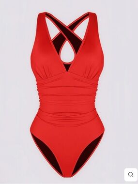 Smart Sculpt™
Plunge Cutout Swimsuit
 Red One-Piece  with Crisscross Back